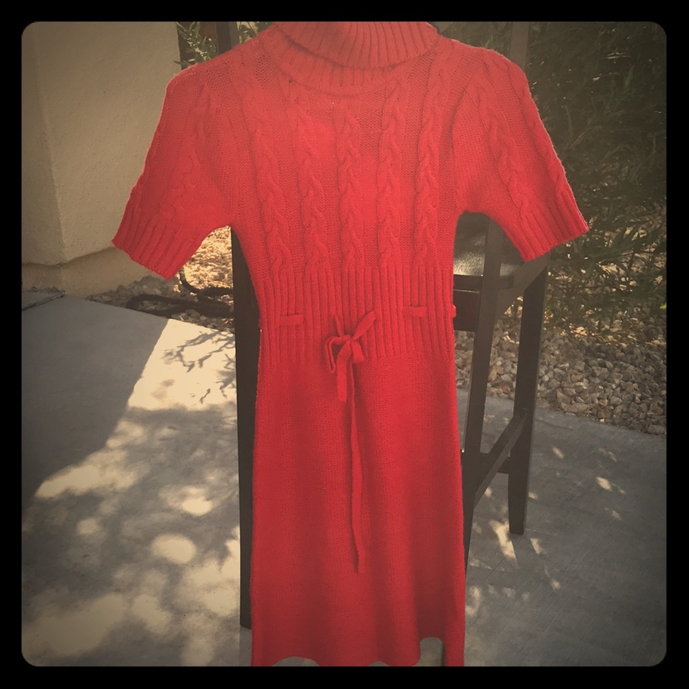 Bright red, sweater turtleneck dress